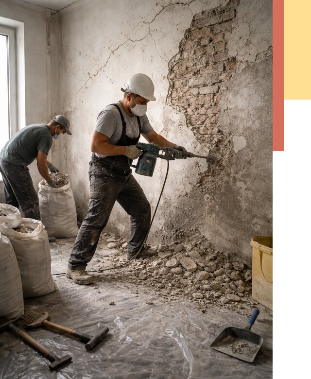 Демонтаж штукатурки со стен в Острогожске от 7510 руб/м² — быстро и недорого | ОТДЕЛОЧНИК-Стг