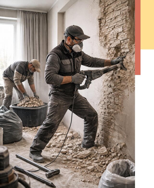 Демонтаж декоративного камня в Острогожске от 1512 руб/м² — быстро и недорого | ОТДЕЛОЧНИК-Стг