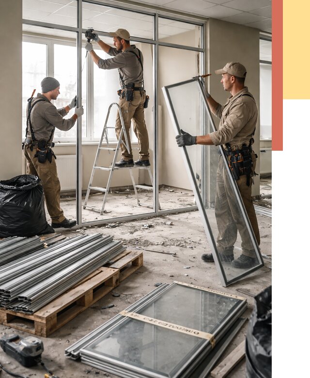 Демонтаж алюминиевых перегородок в Острогожске от 4381 руб. — быстро и недорого | ОТДЕЛОЧНИК-Стг