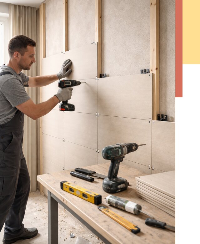 Монтаж МДФ панелей на стены в Острогожске от 1304 руб. под ключ | ОТДЕЛОЧНИК-Стг