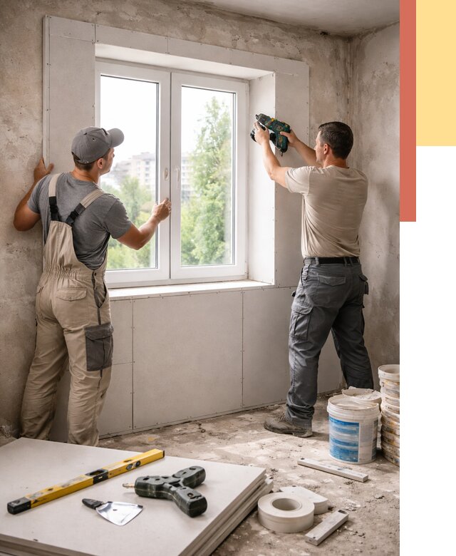 Монтаж откосов из гипсокартона в Острогожске от 4694 руб. под ключ | ОТДЕЛОЧНИК-Стг