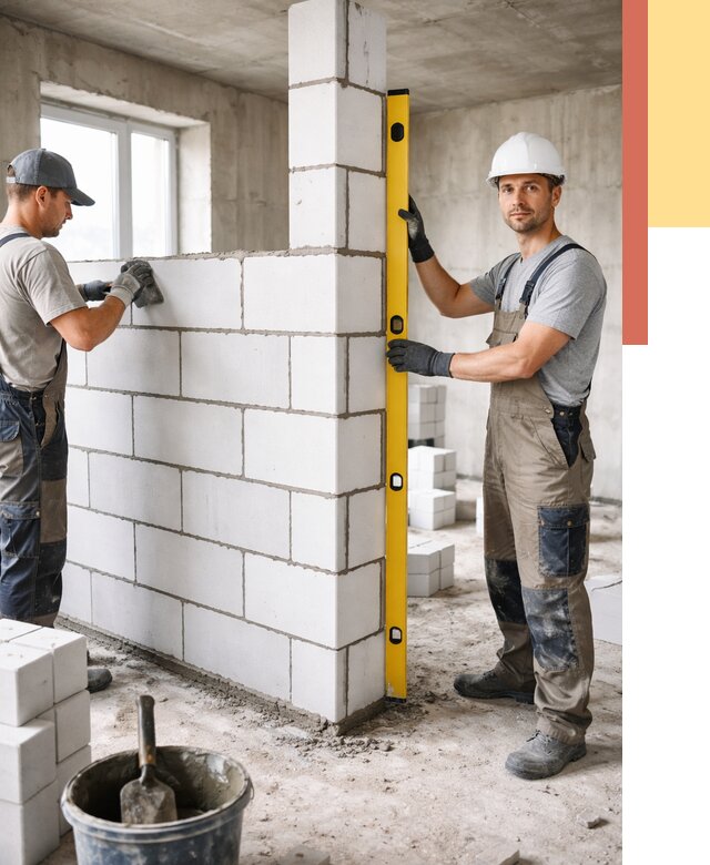 Кладка перегородок из пеноблока в Острогожске от 1878 руб. под ключ | ОТДЕЛОЧНИК-Стг