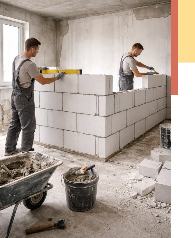 Кладка перегородок из ПГП в Острогожске от 2608 руб./м2 — монтаж и возведение под ключ | ОТДЕЛОЧНИК-Стг