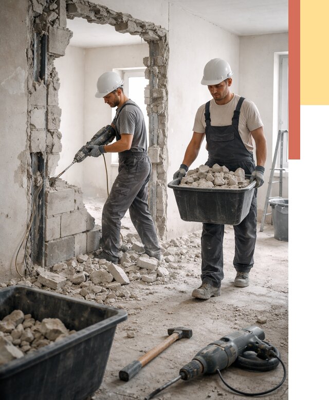 Демонтаж блоковых перегородок в Острогожске от 3912 руб. — быстро и недорого | ОТДЕЛОЧНИК-Стг