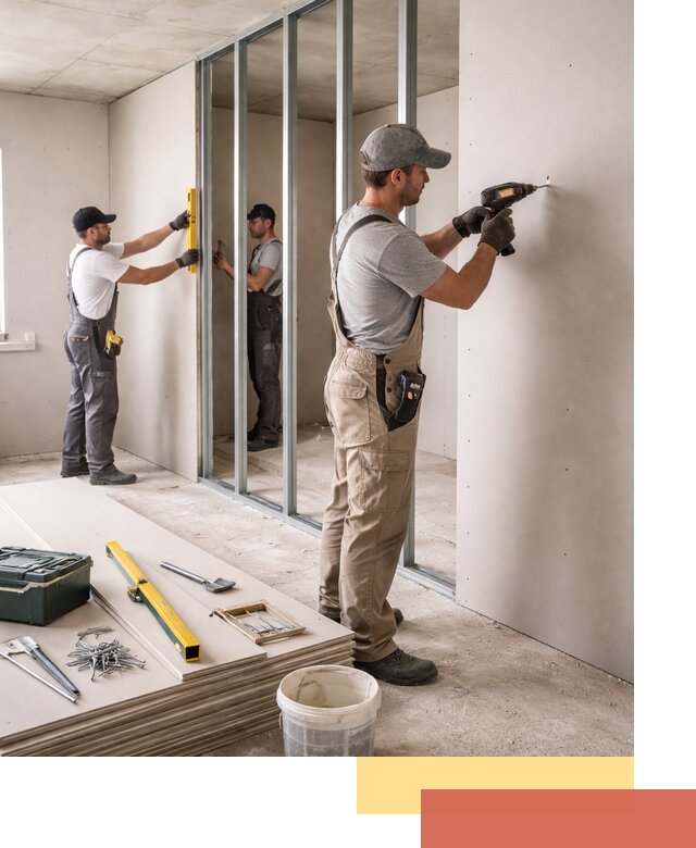 Однослойная перегородка из гипсокартона в Острогожске под ключ, монтаж и отделка