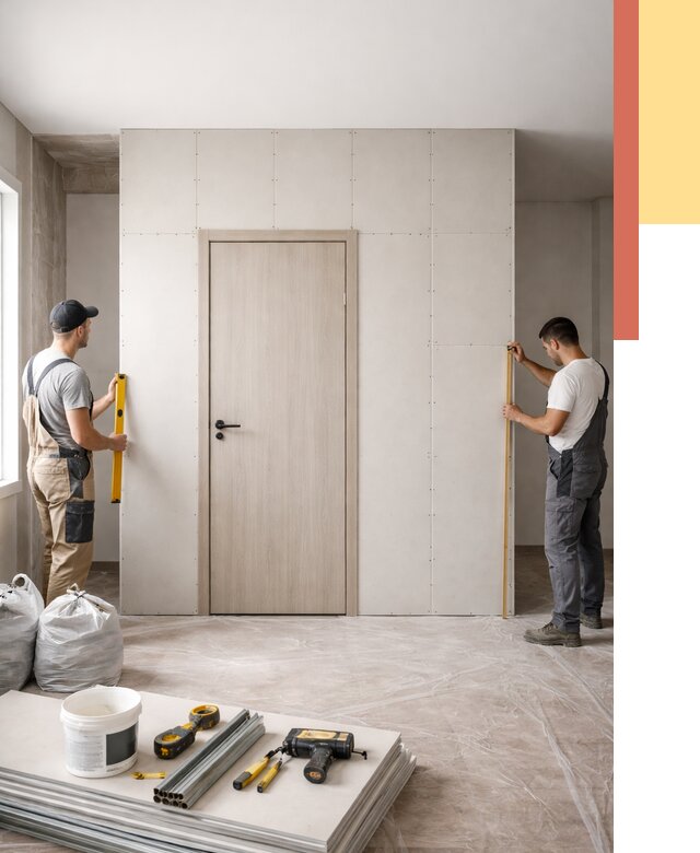 Перегородка из гипсокартона с дверью в Острогожске от 4694 руб. под ключ | ОТДЕЛОЧНИК-Стг