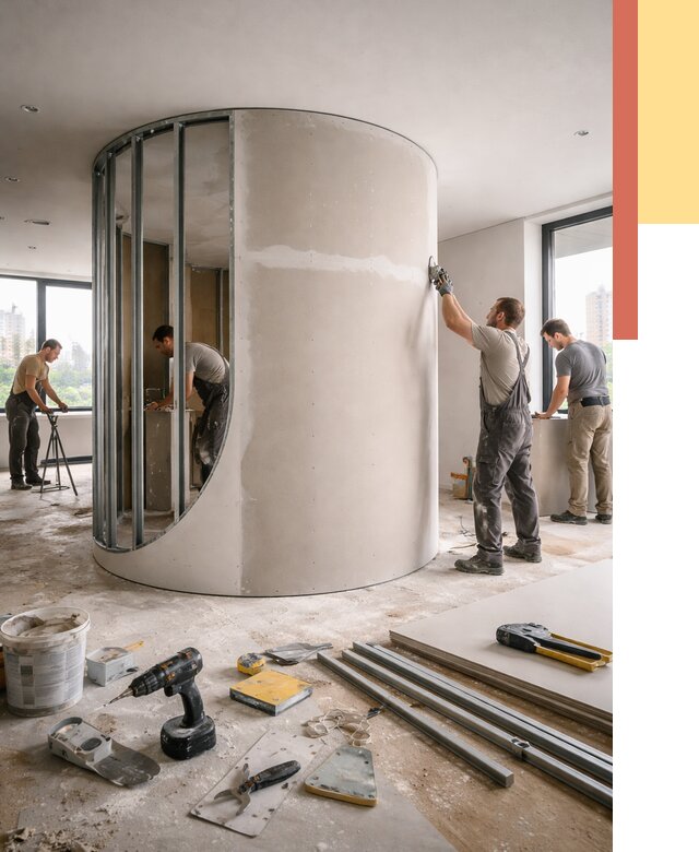 Радиусная перегородка из гипсокартона в Острогожске от 3025 руб. под ключ | ОТДЕЛОЧНИК-Стг