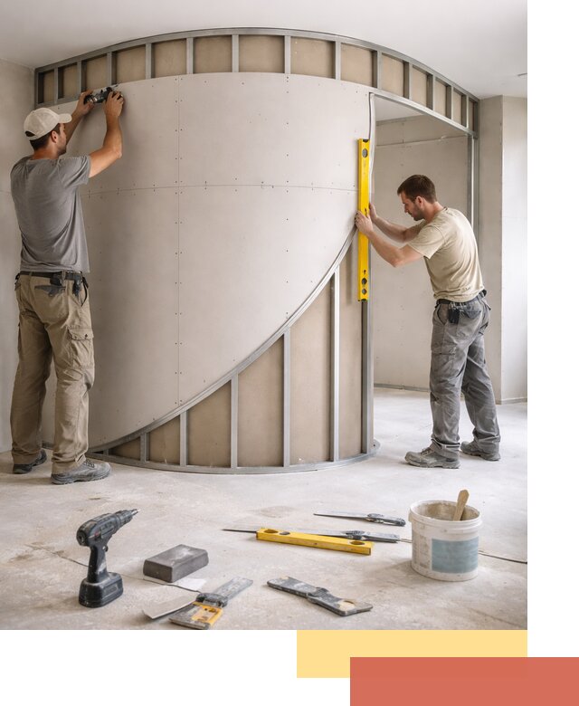 Радиусная перегородка из гипсокартона в Острогожске под ключ