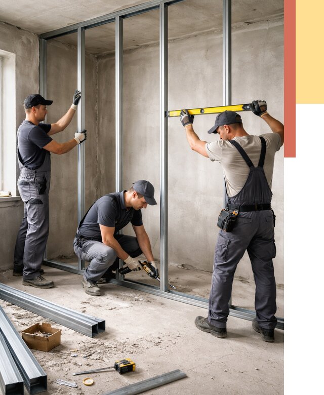 Монтаж каркаса перегородки из профиля в Острогожске от 782 руб. | ОТДЕЛОЧНИК-Стг