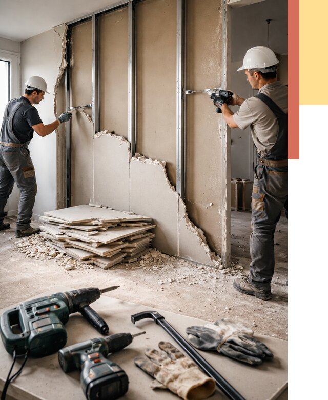 Демонтаж перегородки из гипсокартона в Острогожске от 1252 руб. быстро и недорого | ОТДЕЛОЧНИК-Стг