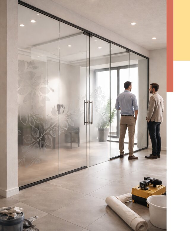 Стеклянные перегородки с рисунком в Острогожске от 13039 руб. монтаж и нанесение | ОТДЕЛОЧНИК-Стг