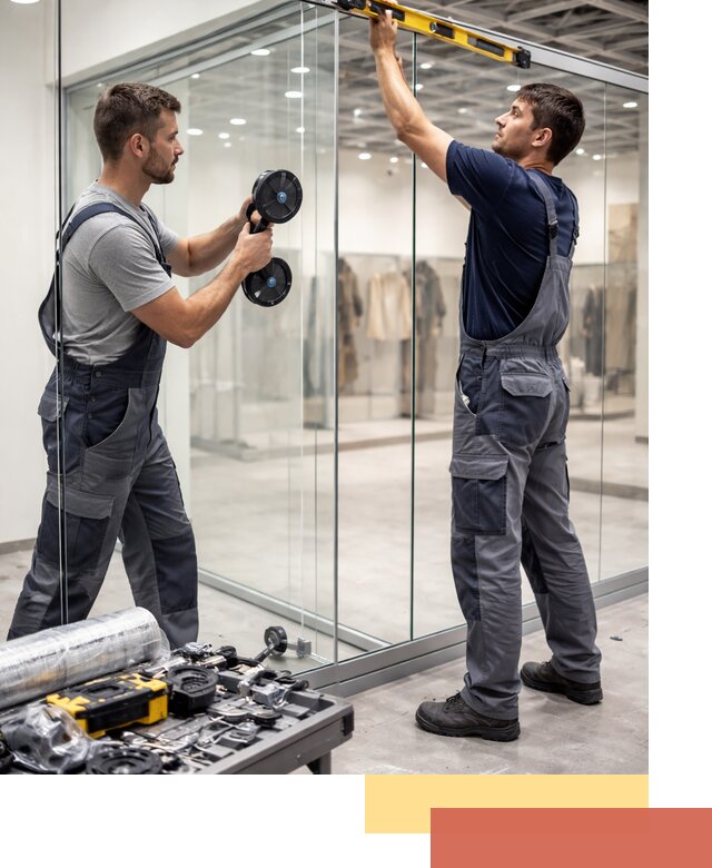 Стеклянные перегородки для магазинов в Острогожске — монтаж и установка