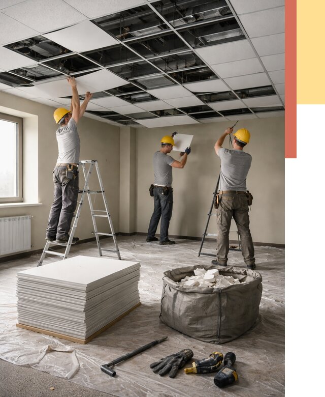 Демонтаж потолка Армстронг в Острогожске от 4694 руб. быстро и недорого | ОТДЕЛОЧНИК-Стг