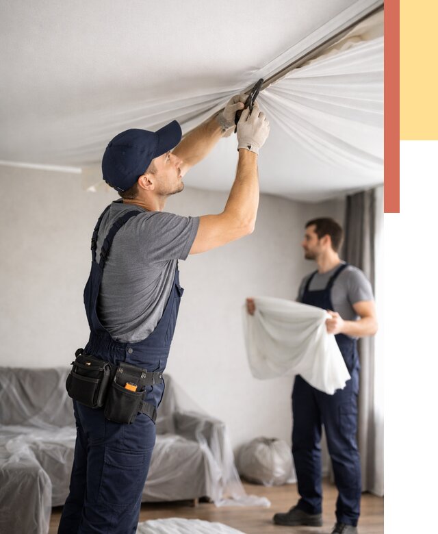 Демонтаж натяжного потолка в Острогожске от 4694 руб. — снятие и разбор под ключ | ОТДЕЛОЧНИК-Стг