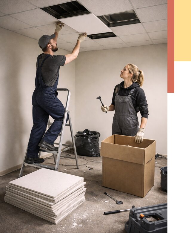 Демонтаж потолочной плитки в Острогожске от 4694 руб. быстро и недорого | ОТДЕЛОЧНИК-Стг