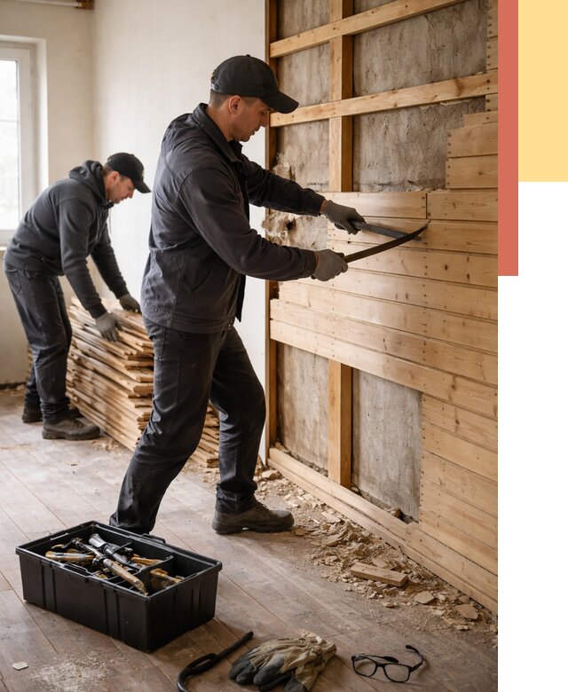 Демонтаж вагонки в Острогожске от 3964 руб/м2 — быстро и недорого | ОТДЕЛОЧНИК-Стг