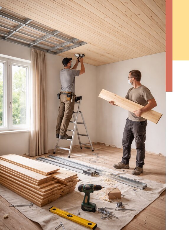 Монтаж потолка из вагонки в Острогожске от 6780 руб. | Быстро и недорого — ОТДЕЛОЧНИК-Стг