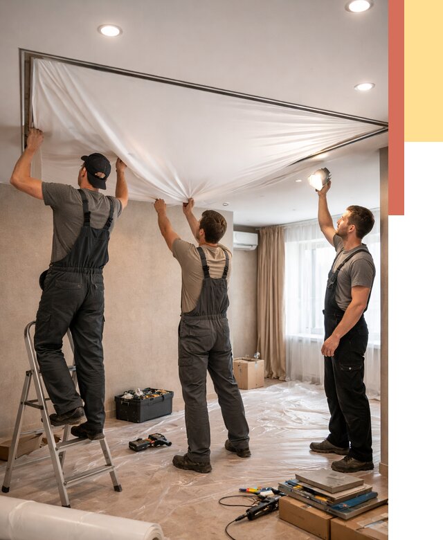 Монтаж ПВХ натяжного потолка в Острогожске от 3651 руб. под ключ | ОТДЕЛОЧНИК-Стг