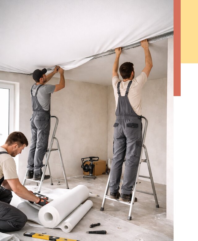 Монтаж тканевого натяжного потолка в Острогожске от 3651 руб. под ключ | ОТДЕЛОЧНИК-Стг