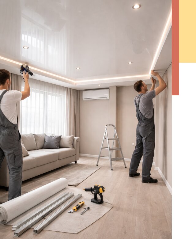 Монтаж глянцевого натяжного потолка в Острогожске от 782 руб. под ключ | ОТДЕЛОЧНИК-Стг