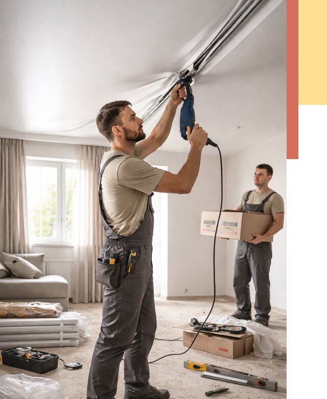 Монтаж сатинового натяжного потолка в Острогожске от 3651 руб. | Быстро, недорого — ОТДЕЛОЧНИК-Стг