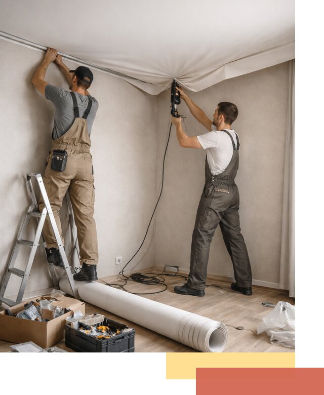 Монтаж цветного натяжного потолка в Острогожске за один день