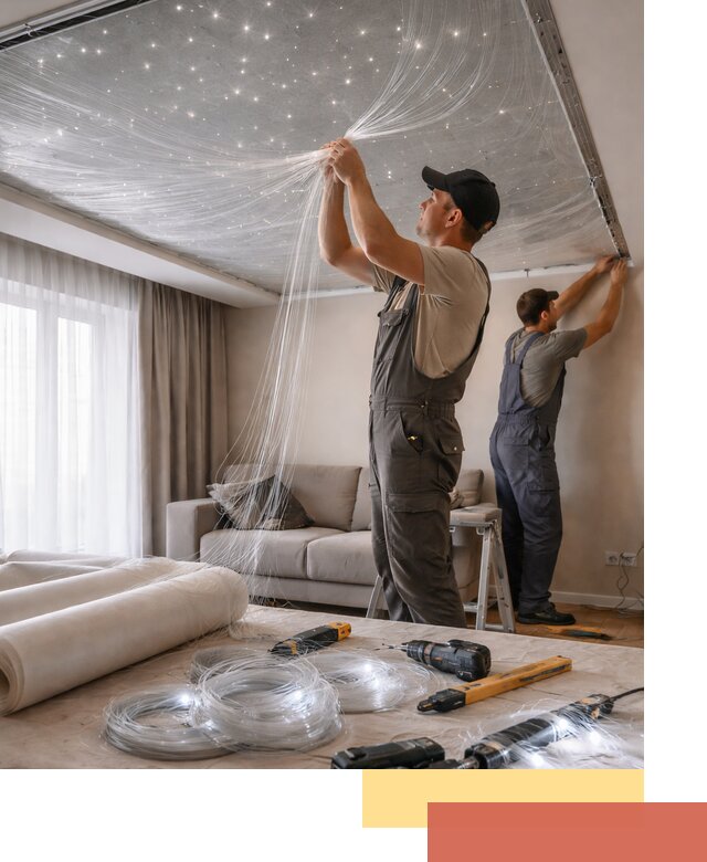 Монтаж натяжного потолка «Звездное небо» в Острогожске