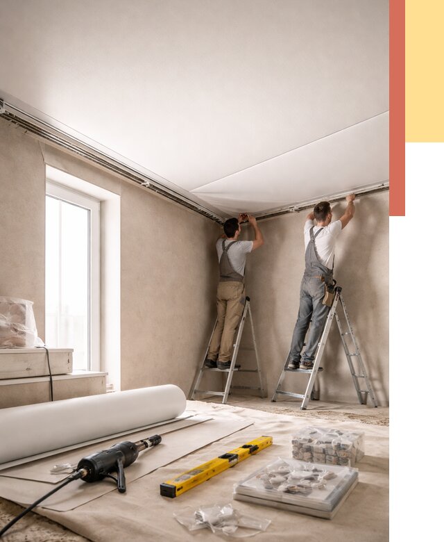 Монтаж натяжного потолка в спальне в Острогожске от 3964 руб. под ключ | ОТДЕЛОЧНИК-Стг