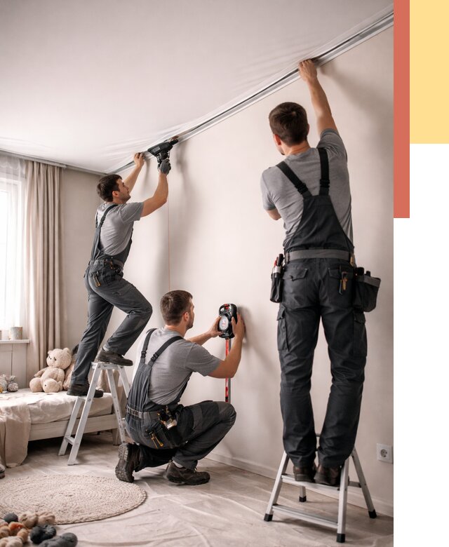 Монтаж натяжного потолка в детской в Острогожске от 3651 руб. — быстро и недорого | ОТДЕЛОЧНИК-Стг