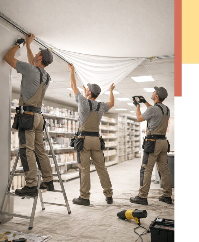 Монтаж натяжного потолка в магазине в Острогожске от 4694 руб. быстро и недорого | ОТДЕЛОЧНИК-Стг