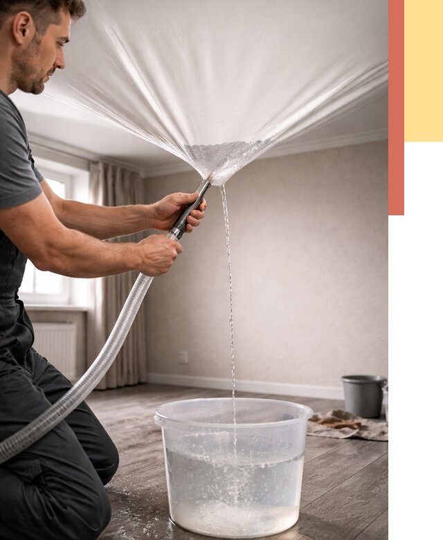 Слив воды с натяжного потолка в Острогожске от 2608 руб. быстро и недорого | ОТДЕЛОЧНИК-Стг