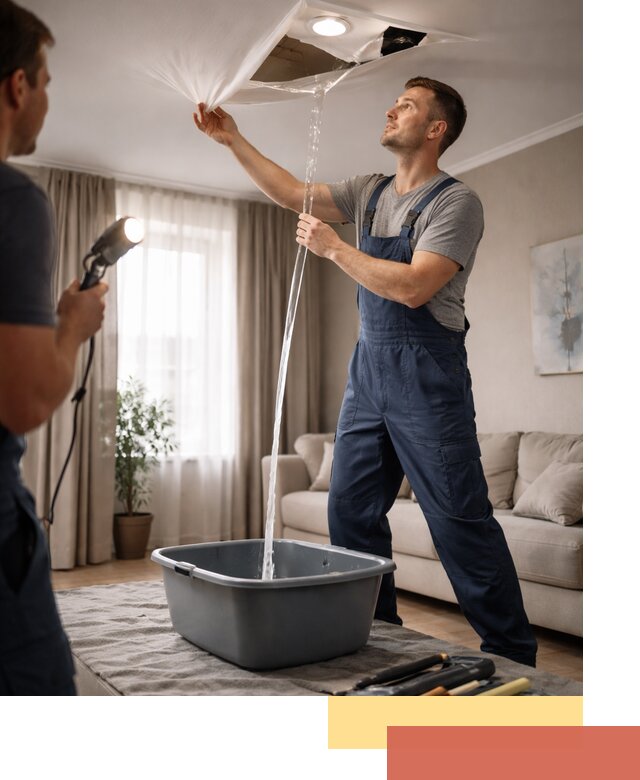 Слив воды с натяжного потолка в Острогожске быстро и аккуратно