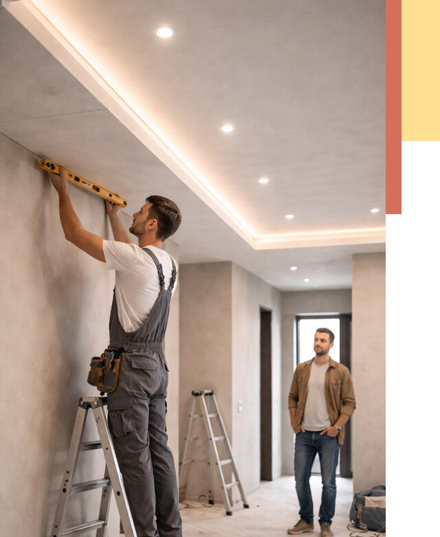 Потолок из гипсокартона с подсветкой в Острогожске от 782 руб./м2 под ключ | ОТДЕЛОЧНИК-Стг