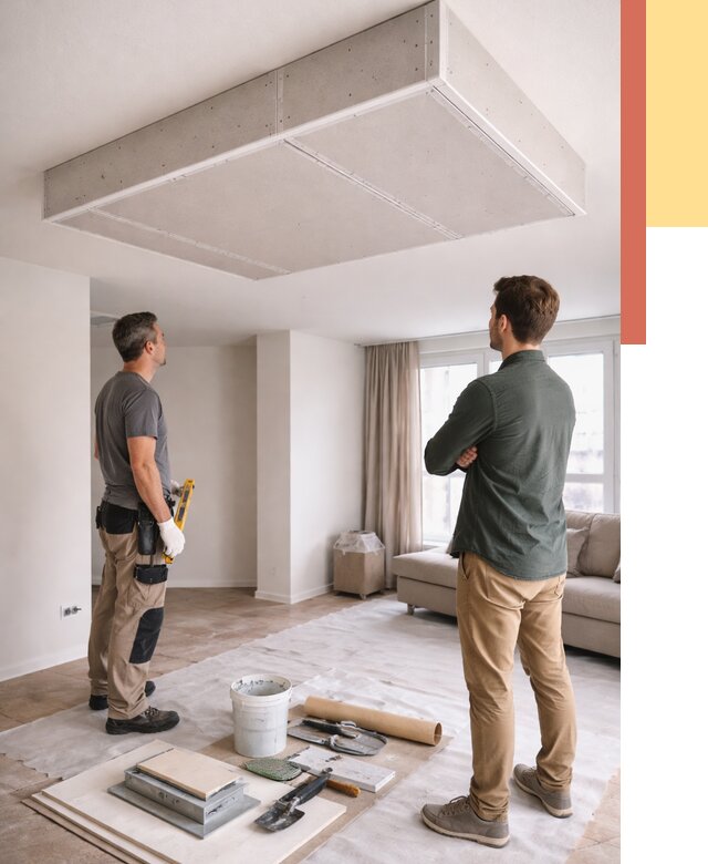 Короб на потолке из гипсокартона в Острогожске от 2295 руб. — монтаж и услуги под ключ | ОТДЕЛОЧНИК-Стг