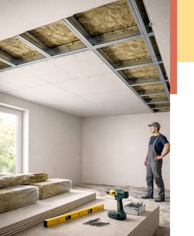 Звукоизоляция потолка ГКЛ в Острогожске от 991 руб. — монтаж под ключ | ОТДЕЛОЧНИК-Стг