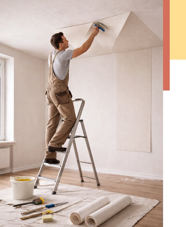 Поклейка обоев на потолок в Острогожске от 4694 руб. быстро и недорого | ОТДЕЛОЧНИК-Стг