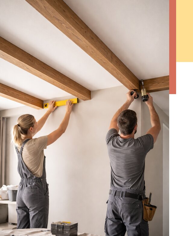 Монтаж декоративных балок на потолок в Острогожске от 4381 руб. — ОТДЕЛОЧНИК-Стг